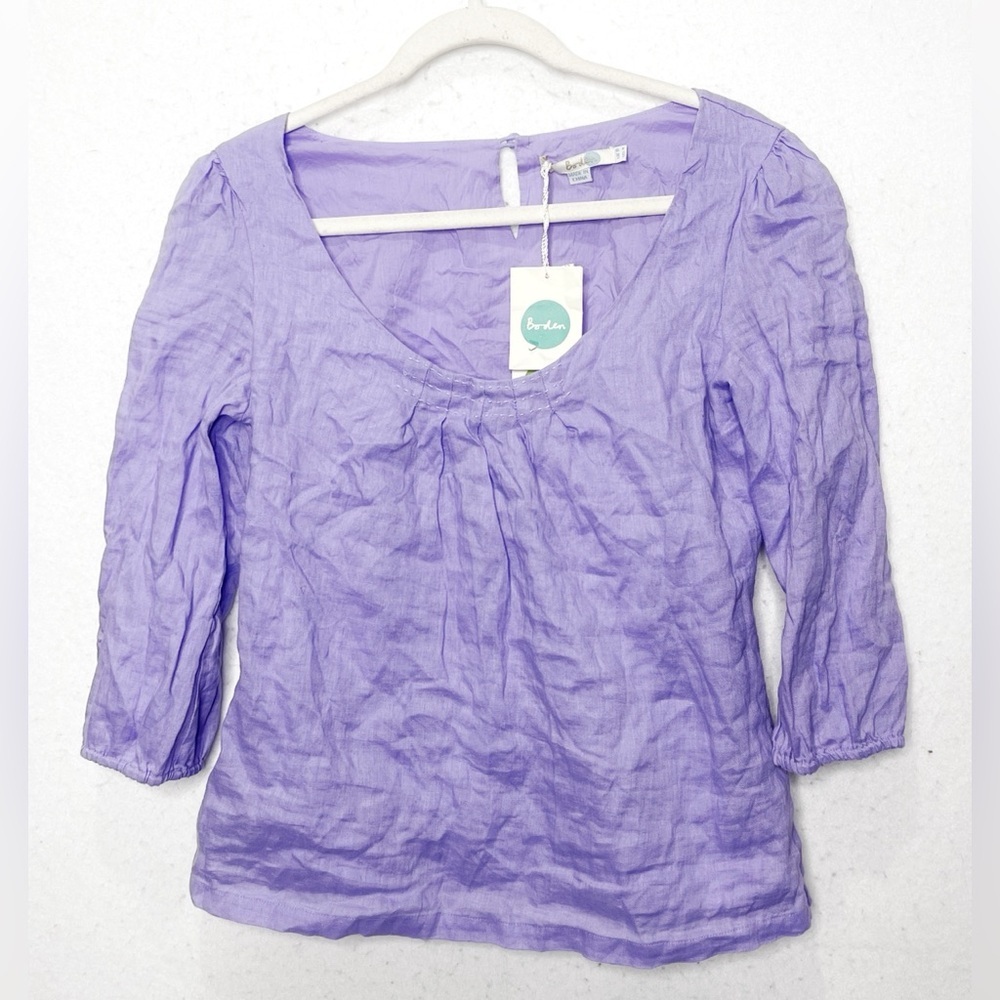 Boden Linen Crinkle Shirt 100% Linen Lavender Size 4 Lined WA302 Lightweight